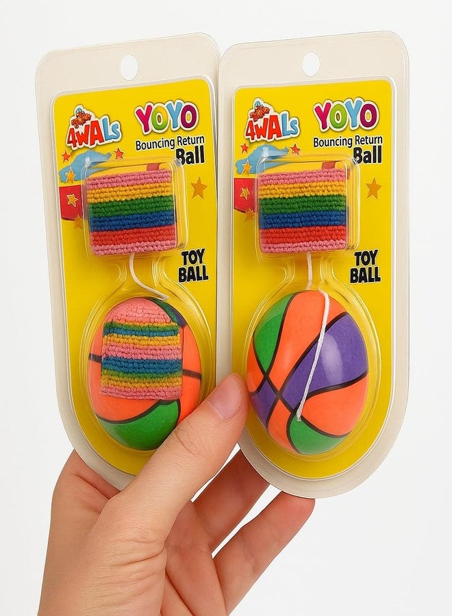 Mintile Yoyo Bounce Back Ball with Adjustable Wrist Strap - Colorful Throw & Catch Toy for Kids Boys & Girls | Safe Bouncing Game | Stress Relief | Birthday Party Return Gift (Pack of 2) - Image 1